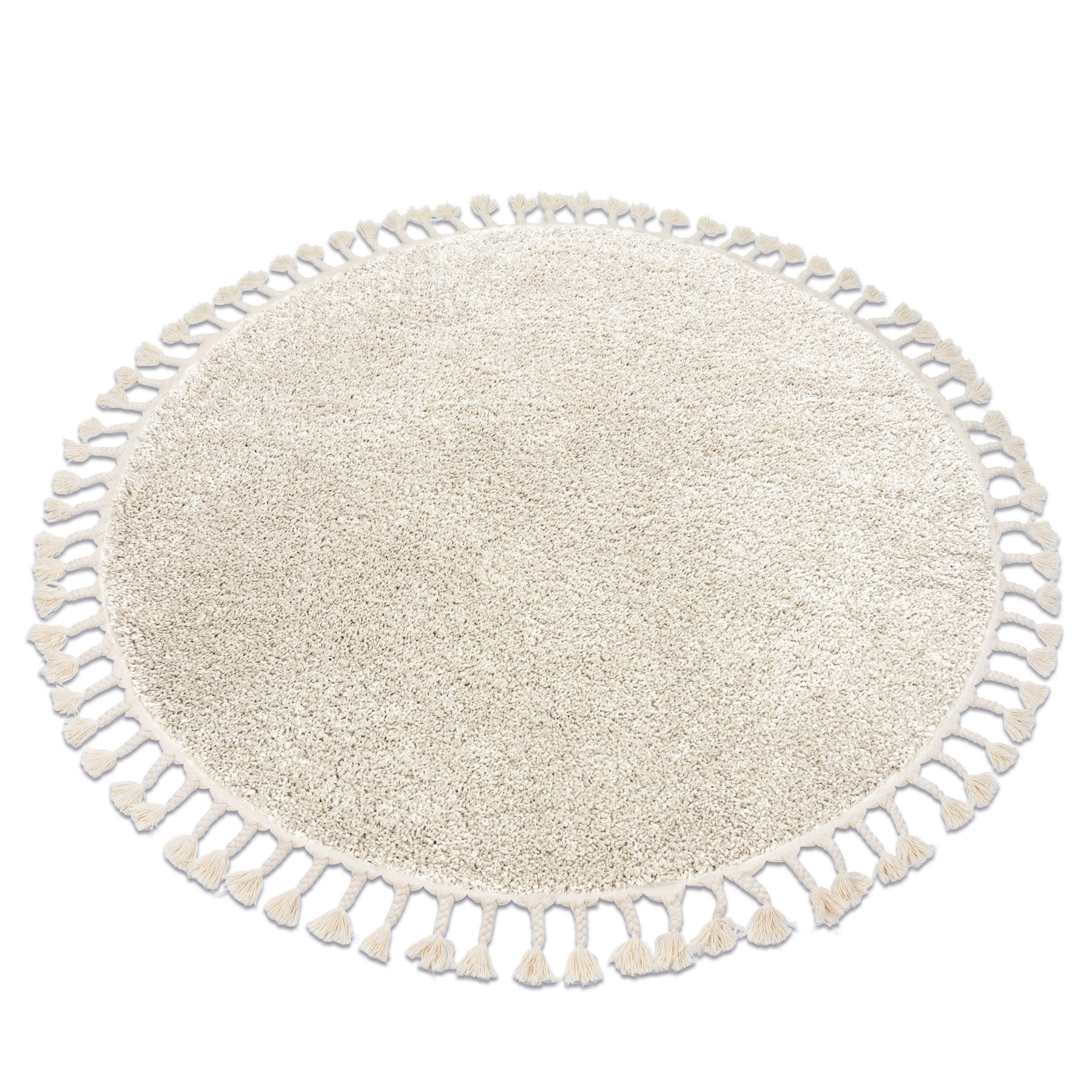 rugsX KULATÝ koberec BERBER 9000, krémový - střapce, Berber, Maroko, Shaggy 160 cm