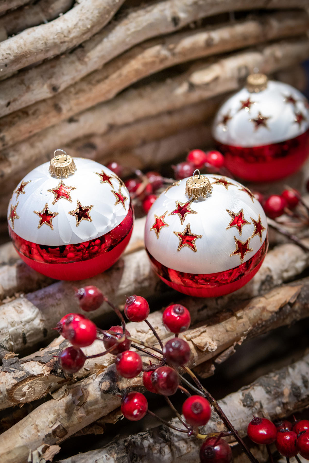 CHRISTBAUMKUGELN Sternenhimmel Rot 8cm (Glas / 6 Stk.) - Rot, Glas (8/8/8cm) - Krebs Glas Lauscha