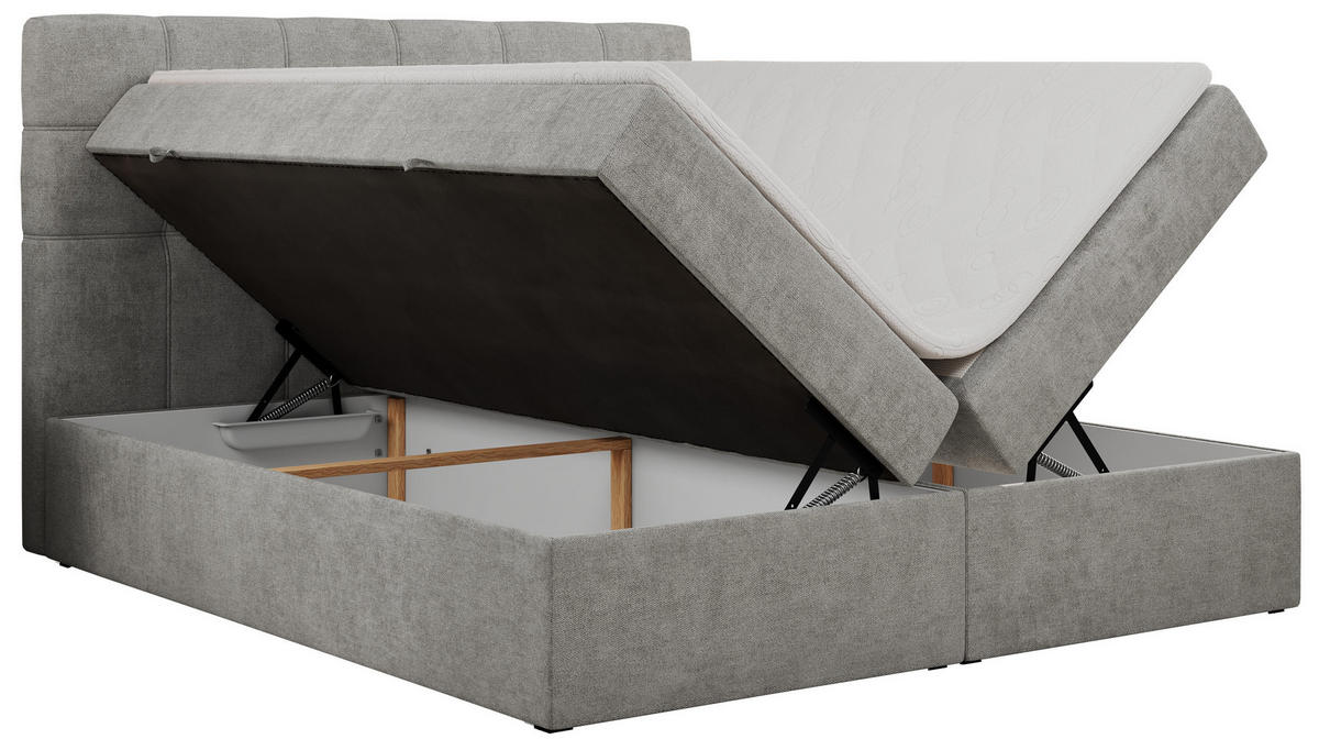 BOXBETT ERNI 120/200 - Hellgrau Strukture - H3 - Hellgrau, Holz/Textil (120/200cm) - MKS