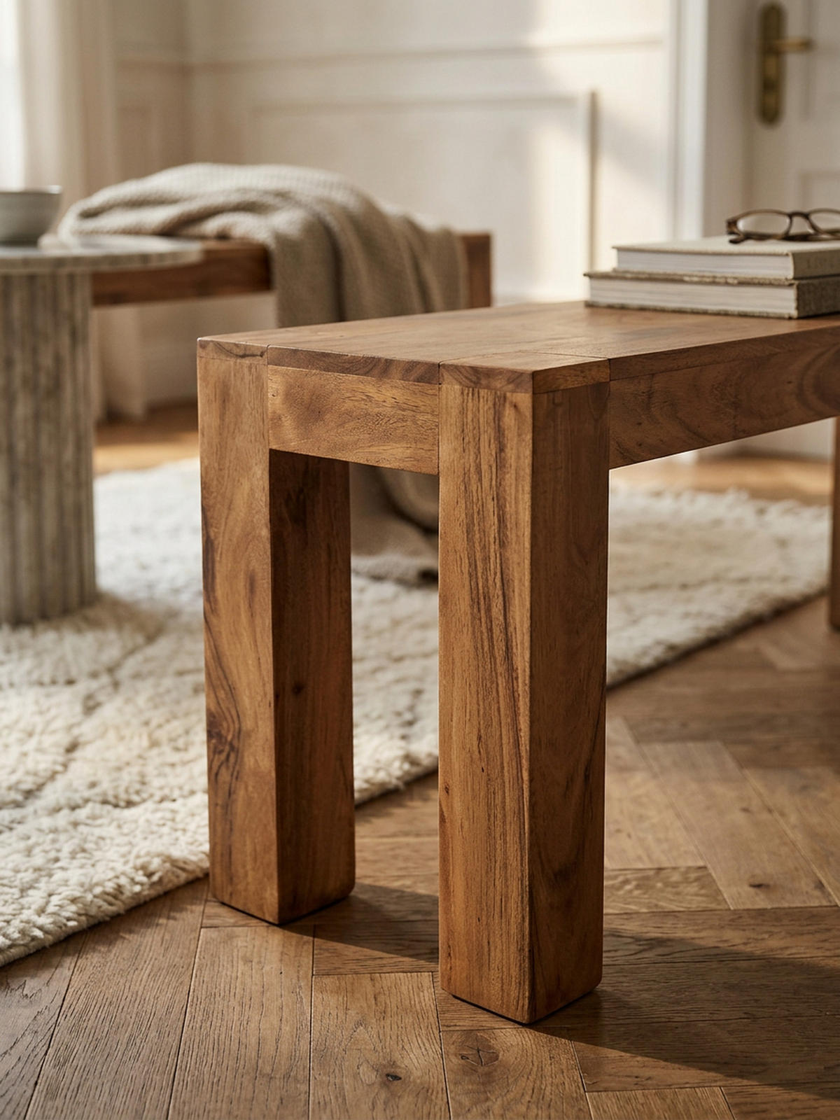 SITZBANK Massivholz Landhausstil handgefertigt, Beige 140x35x45 cm - Beige, Holz (140/45/35cm) - KADIMA DESIGN