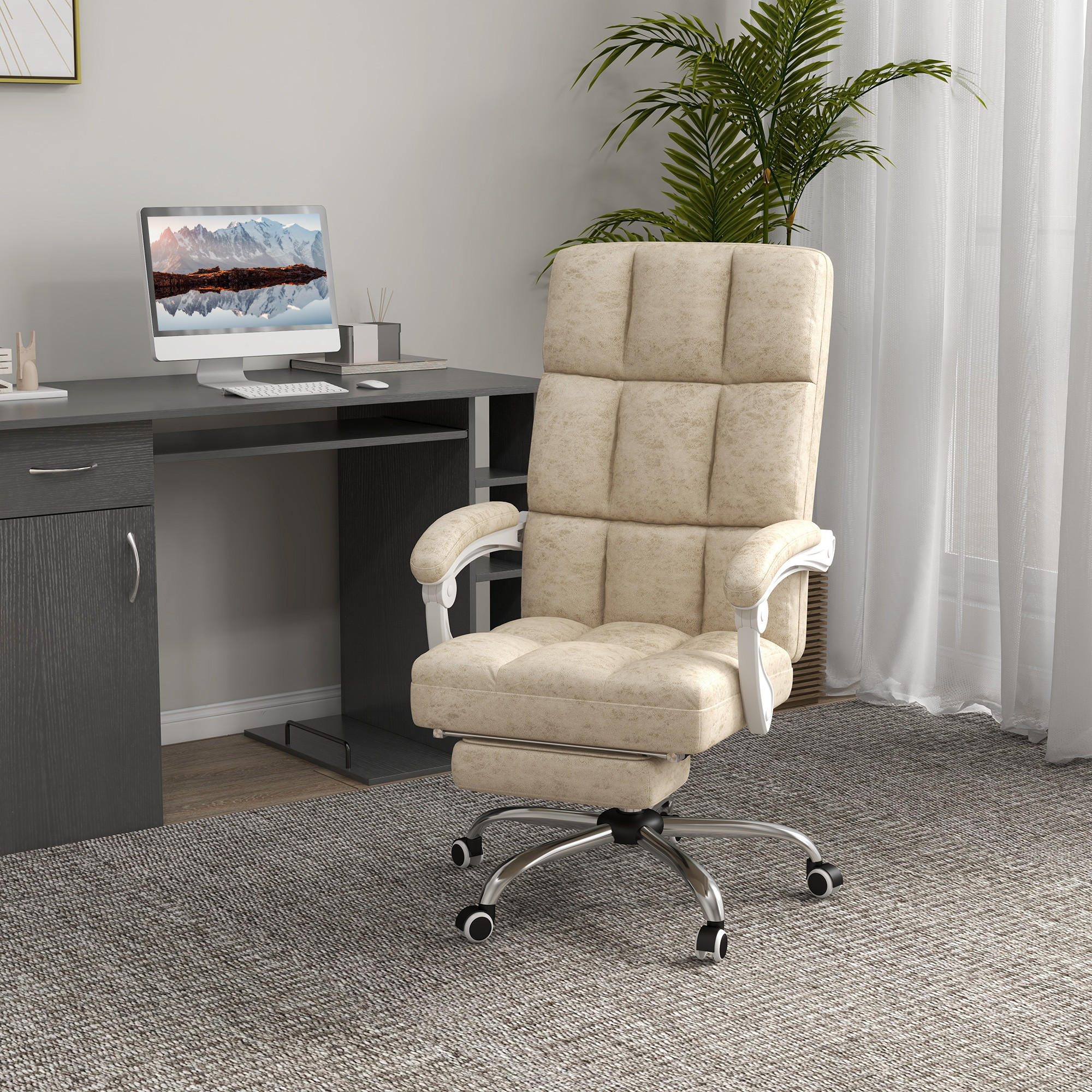 BÜROSTUHL mit Vibrationsmassage Ergonomischer Schreibtischstuhl mit Wärmfunktion - Beige, Kunststoff (74/118/64cm) - Vinsetto