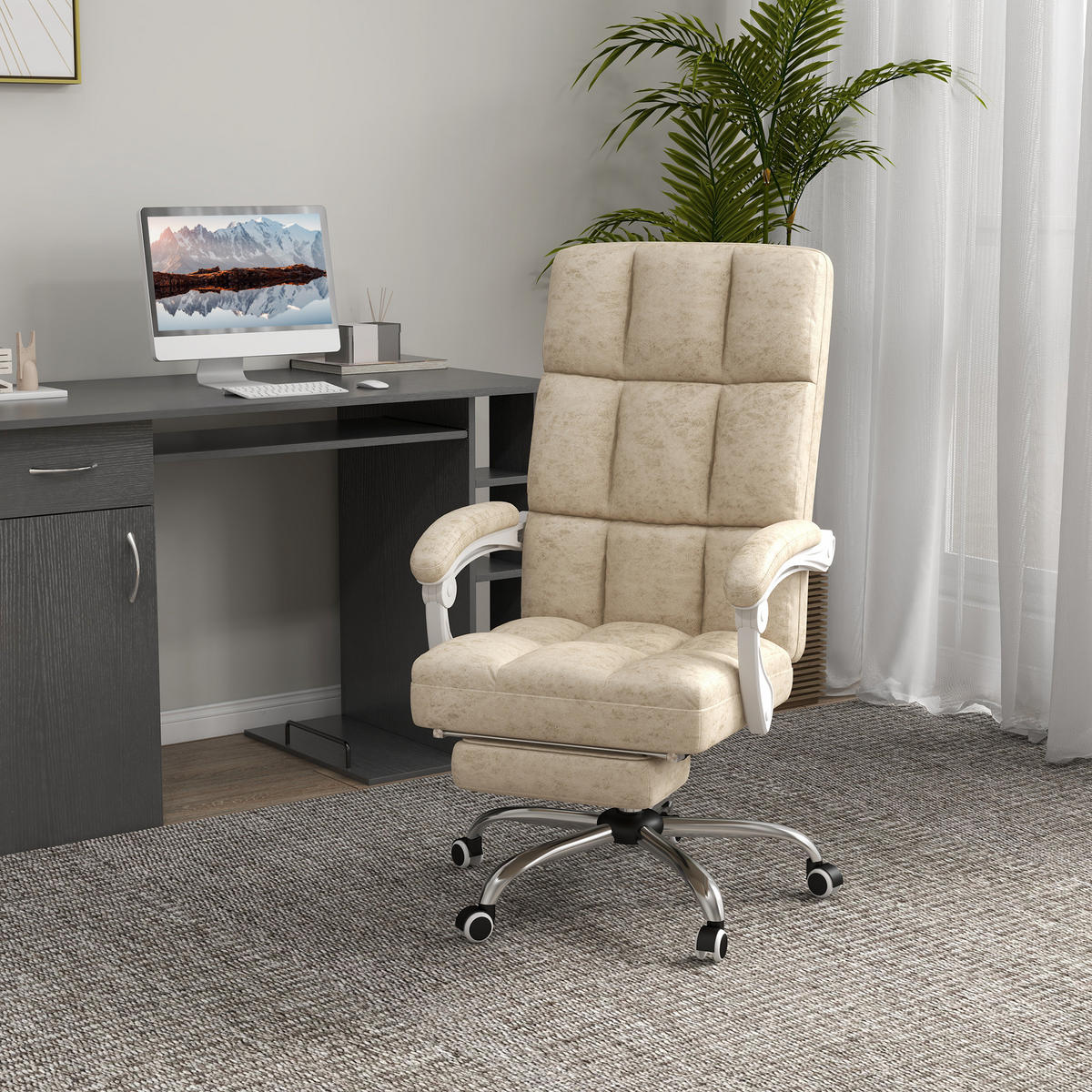 BÜROSTUHL mit Vibrationsmassage Ergonomischer Schreibtischstuhl mit Wärmfunktion - Beige, Kunststoff (74/118/64cm) - Vinsetto