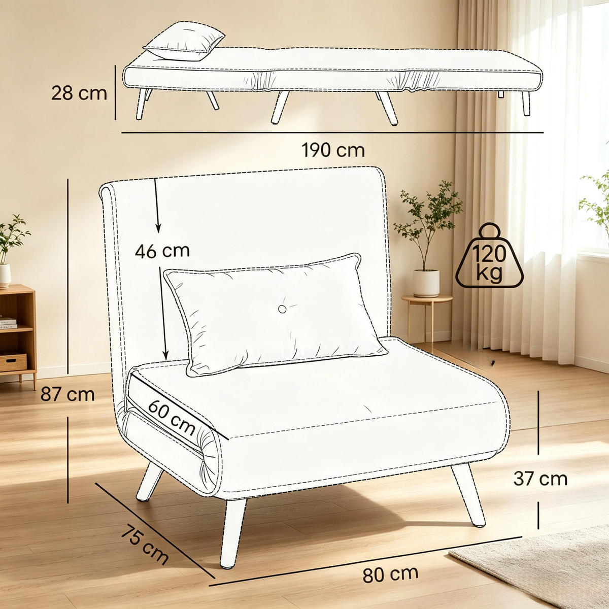 SCHLAFSESSEL 3-in-1 Clic-Clac, DE-42184, Grün - Grün, Metall (75/87/80cm) - ComfortXL