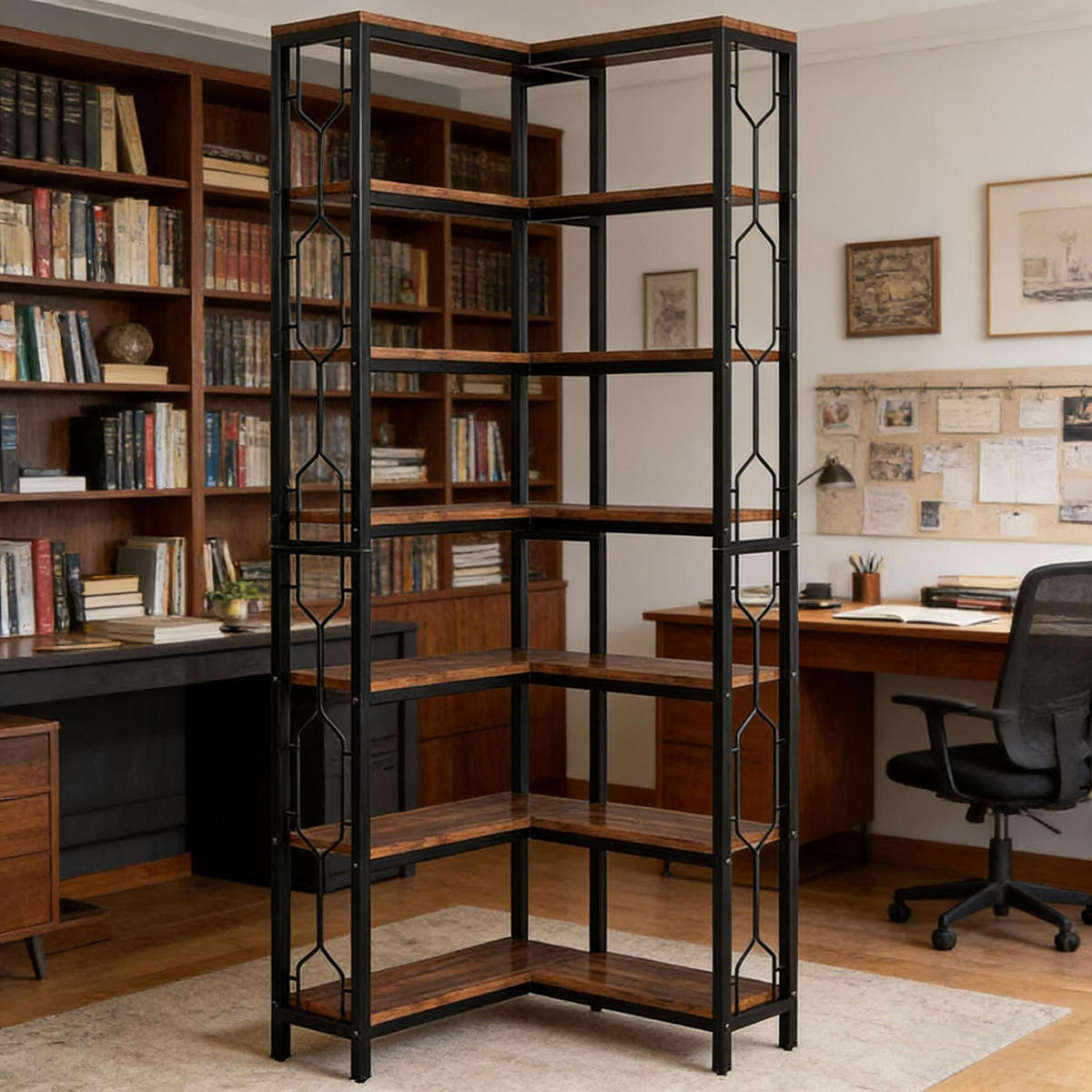 BÜCHERREGAL Schwarz/Braun 7 Ebenen Eckregal 60/60/200 cm - Schwarz, Holzwerkstoff (60/200/60cm) - PANGIVO