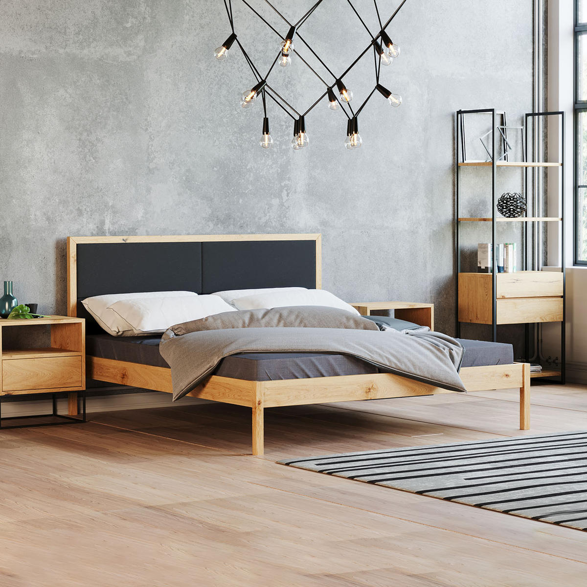 MASSIVHOLZBETT Moon aus Eiche 200x220 cm - Eichefarben/Braun, Holz (200/220cm) - Danzz