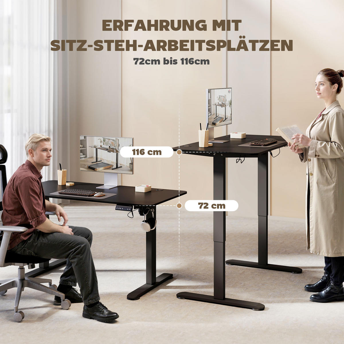 COMPUTERTISCH Schwarz elektrisch höhenverstellbar 140/70/116 cm - Schwarz, Holzwerkstoff (70/140/116cm) - PANGIVO