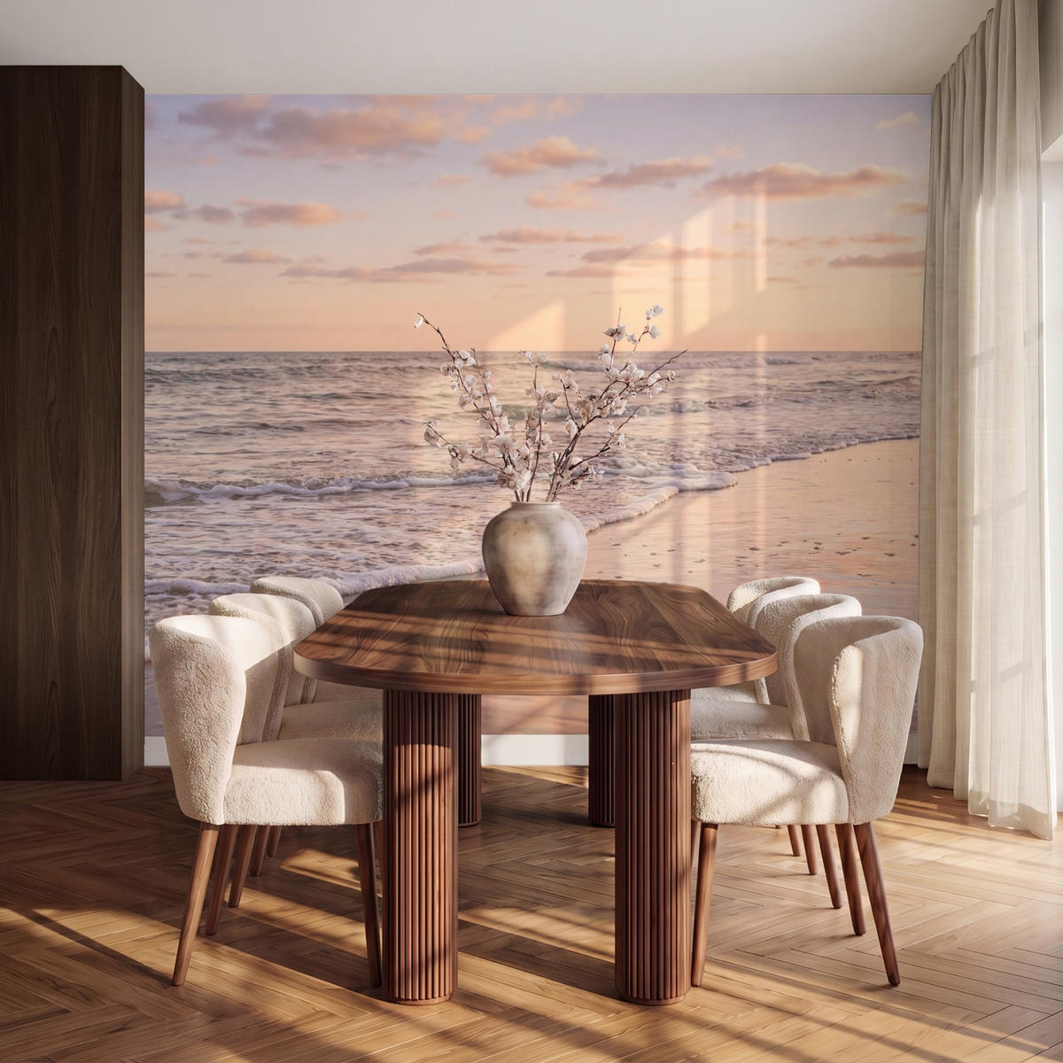 TAPETE - Strand - Brandung - Wolken - 280x220 cm - Hellrosa, Papier (280/220cm) - OnlyWow