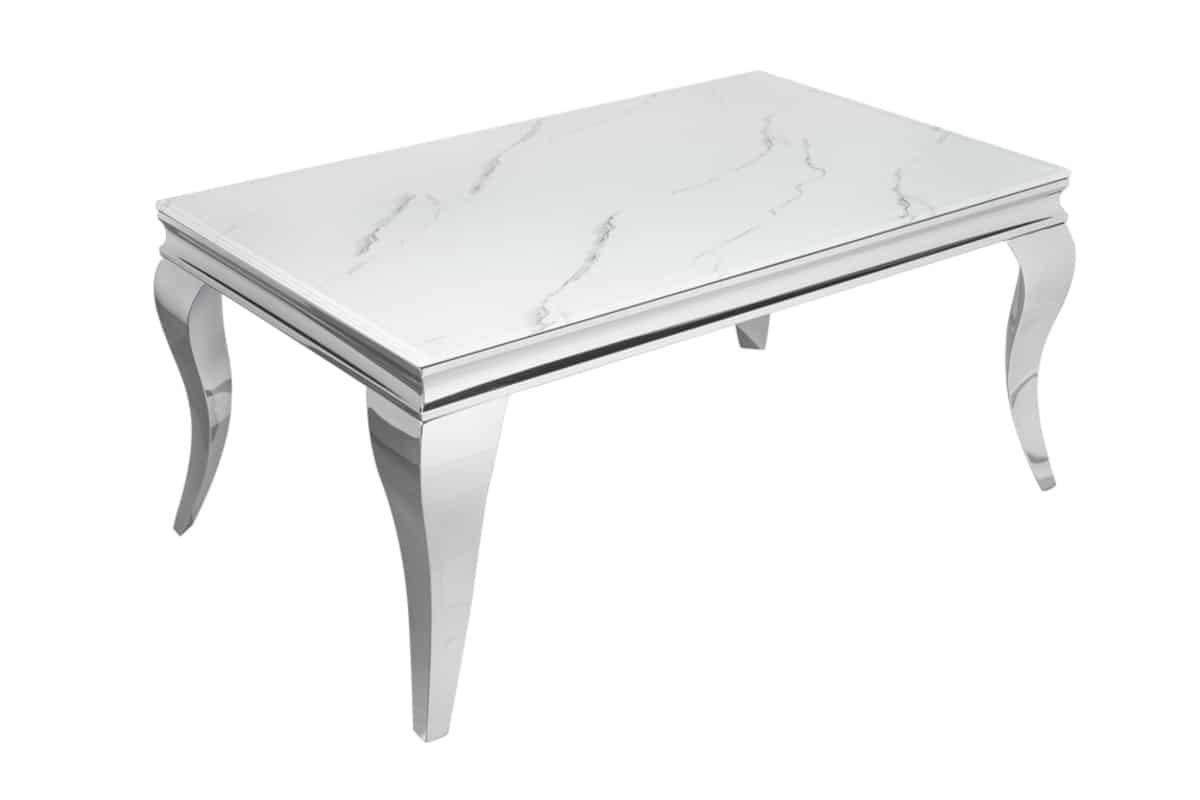 COUCHTISCH MODERN BAROCK Marmor rechteckig Grau|Silber|Weiß 100cm - Silberfarben/Weiß, Glas/Stein (60/100/45cm) - riess-ambiente