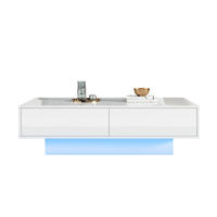 COUCHTISCH, Hochglanz-Spanplatte, LED-Beleuchtung, 2 Schubladen, 115/55/34 cm, Weiß - Weiß, Holzwerkstoff (115/55/34cm) - Redom