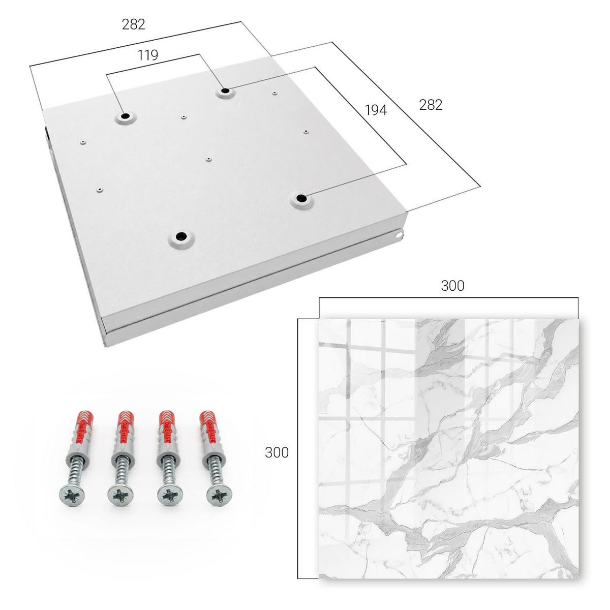SCHLÜSSELBOX Weiß 30x30 cm – Türöffnung nach rechts - Marmor-Eleganz - Weiß, Metall (30/30/5cm) - TULUP