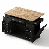 KÜCHENINSEL 138x56x92 cm Schwarz mit 3 Schubladen, Klapp-Arbeitsplatte & ausziehbarem Mülleimer - Schwarz, Holz/Holzwerkstoff (86/92/138cm)