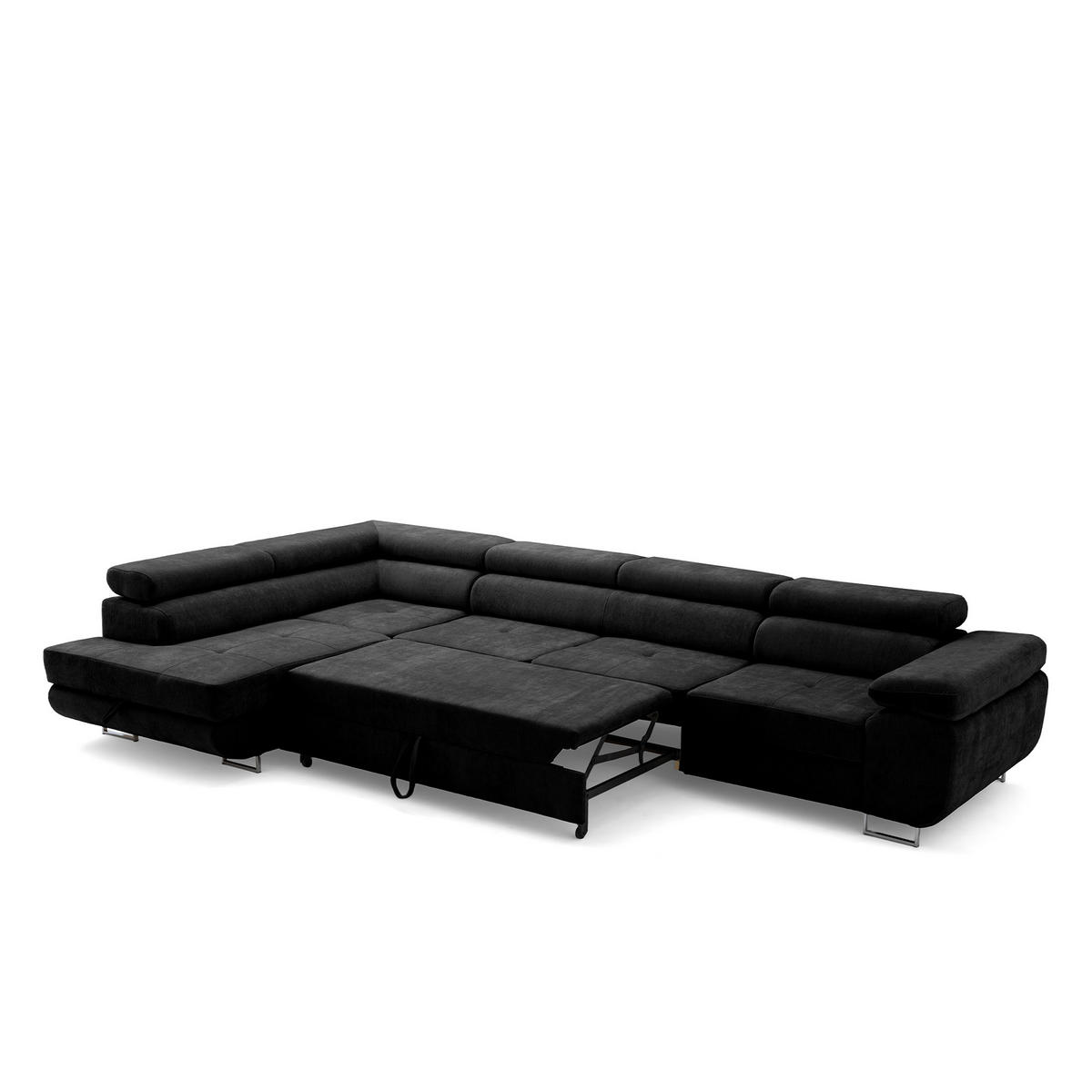 ECKSOFA WILD MAXI L Links mit Schlaffunktion 125x195 Chenille Schwarz - Chromfarben/Schwarz, Holz/Textil (350/203cm) - Muffo