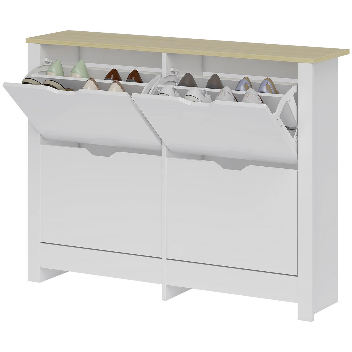 SCHUHSCHRANK DE-15037 4 Klapptüren, 16 Paar Weiß - Weiß, Holzwerkstoff (105/80/26cm) - ComfortXL