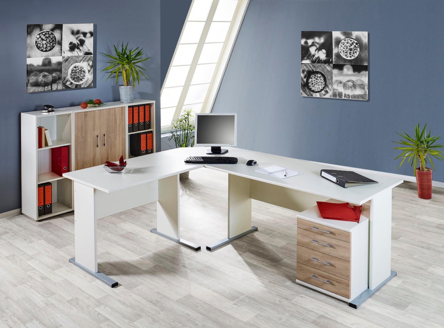 AKTENSCHRANK Tiger Medium 110x65x34 cm 3 Fächern & 2 Flügeltüren Weiß - Weiß, Holz (65/110/34cm) - PROREGAL