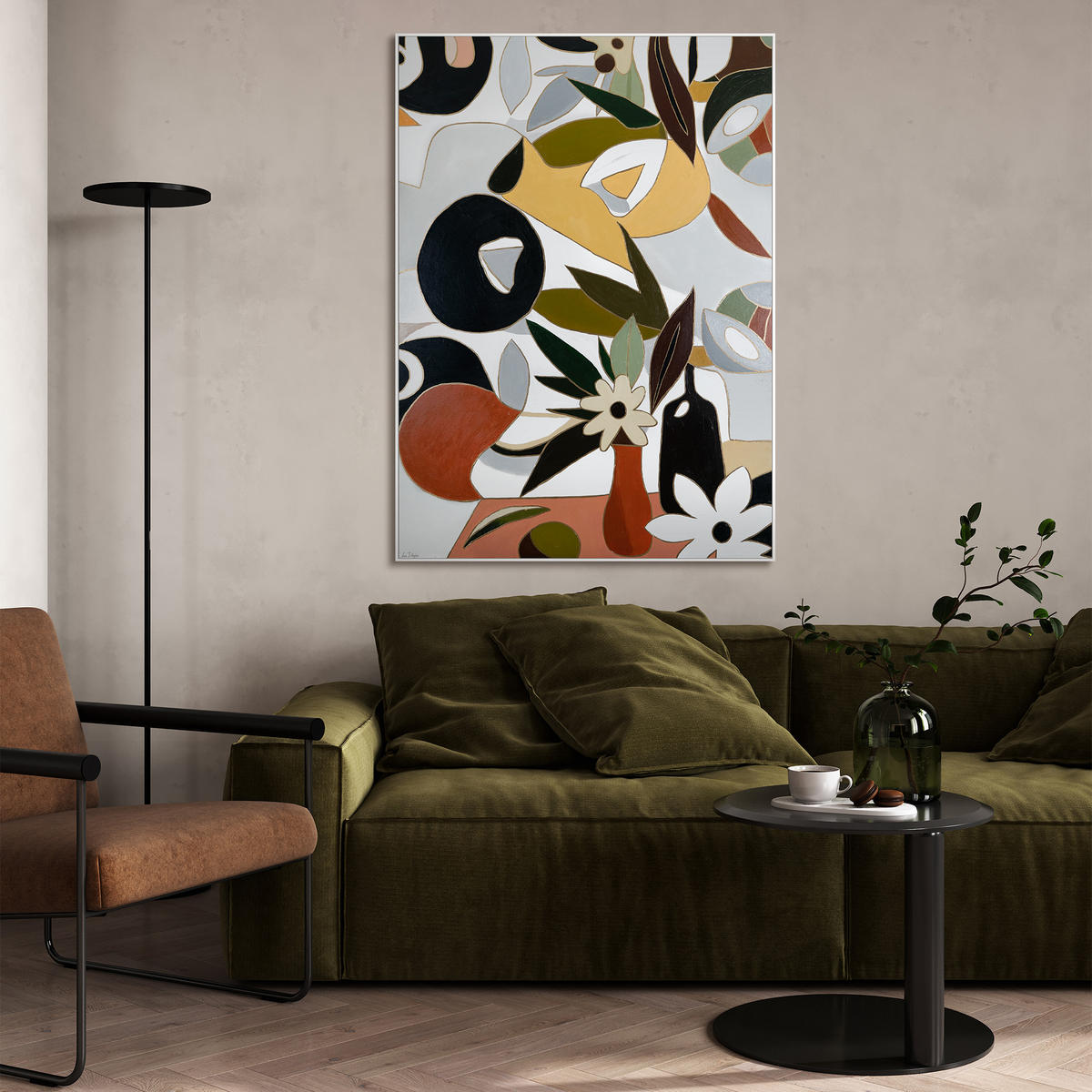 GEMÄLDE Goldene Komposition Schattenfugenrahmen Weiß 140x100 cm - Weiß, Holz (140/100cm) - YS-art gallery