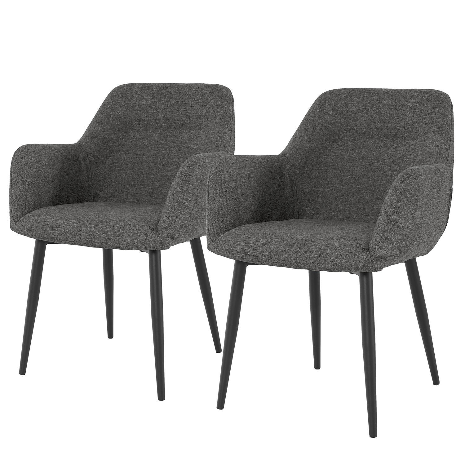 ARMLEHNENSTUHL - 2er-Set - Webstoff / Eisen - Anthrazit/Schwarz, Kunststoff/Textil (56/82/62cm) - home24