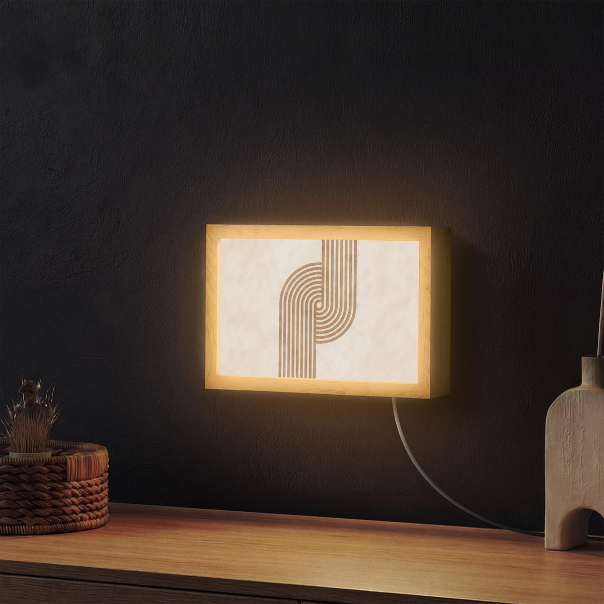 NÁSTĚNNÁ LAMPA Symetrický ohyb - měděná barva 30x20 cm - béžová, kompozitní dřevo (30/20/8cm) - OnlyWow