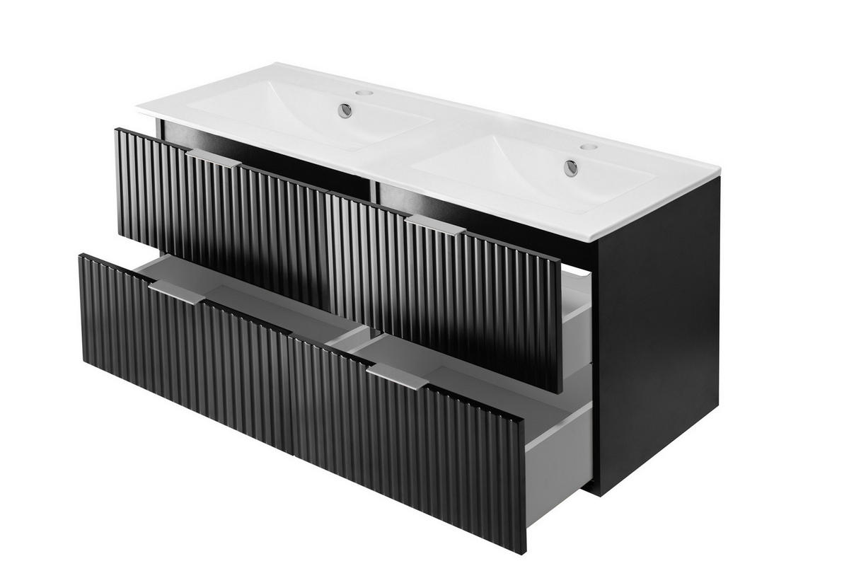 WASCHBECKUNTERSCHRANK, Schwarz, 120 (2 x 60) x 57 x 46 cm, silberner Griff, ohne Arbeitsplatte - Silberfarben/Schwarz, Holzwerkstoff (120/57/46cm) - 3XE LIVING
