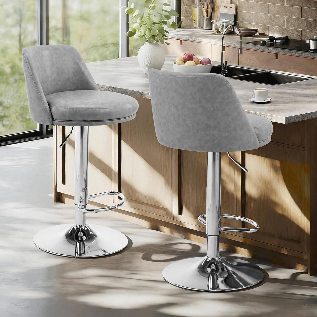 BARHOCKER 2er Set höhenverstellbar Kunstleder Dunkelgrau - Grau, Kunststoff (48/85/45cm)