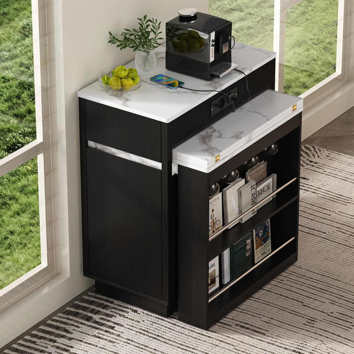 KÜCHENINSEL ausziehbar 58-154/80,5/94 cm mit LED DE-39572 Schwarz - Schwarz, Holzwerkstoff (80.5/94/58cm) - ComfortXL