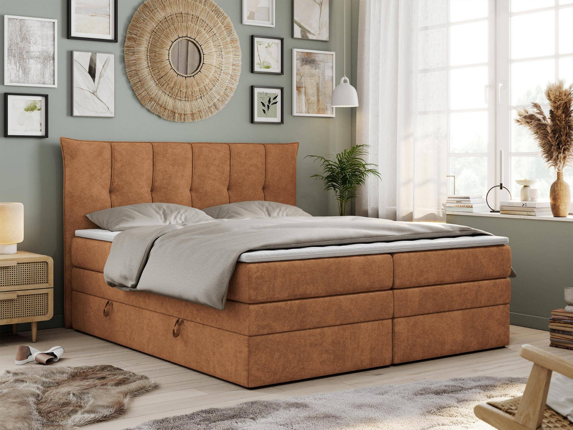 BOXSPRINGBETT PREMIUM 10 KING 120/200 Orange Struktur - H3 - Orange, Holz/Textil (120/200cm) - MKS