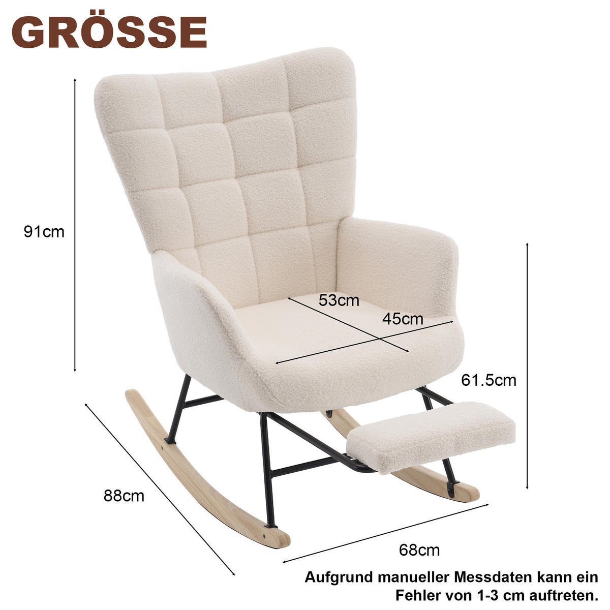 SCHAUKELSTUHL wohnzimmer mit Fußstütze und verdicktem Sitzkissen ,Bodenschutzleiste, beige - Beige, Holzwerkstoff/Textil (68/91/88cm) - STILVORA