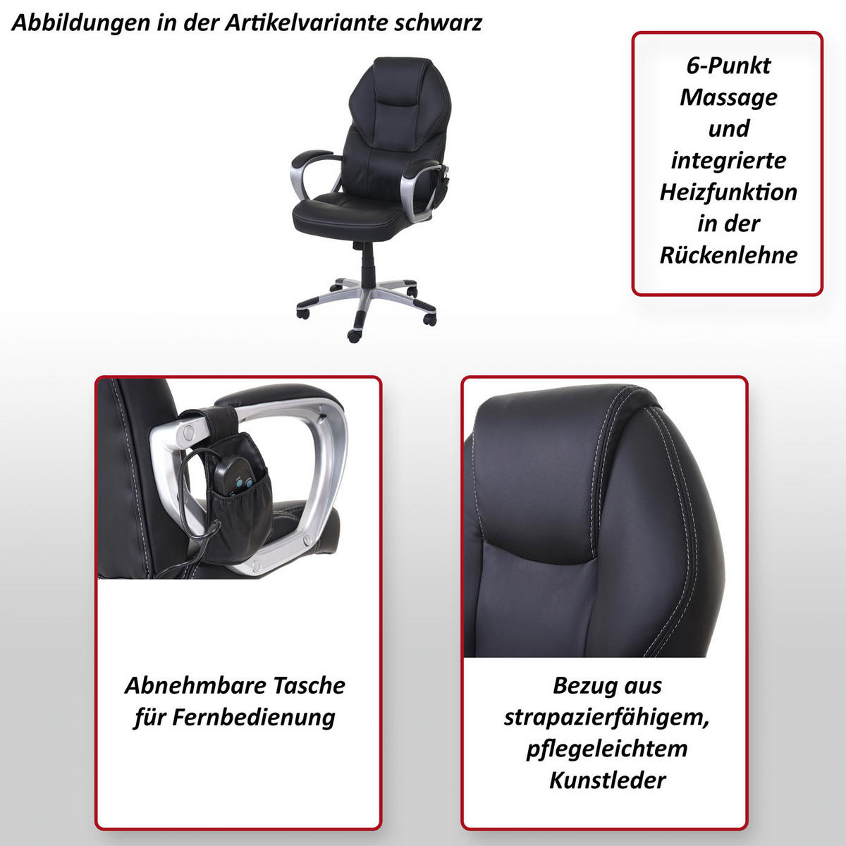 MASSAGE-BÜROSTUHL Schwarz - Schwarz, Textil (66/123/68cm) - Jamb