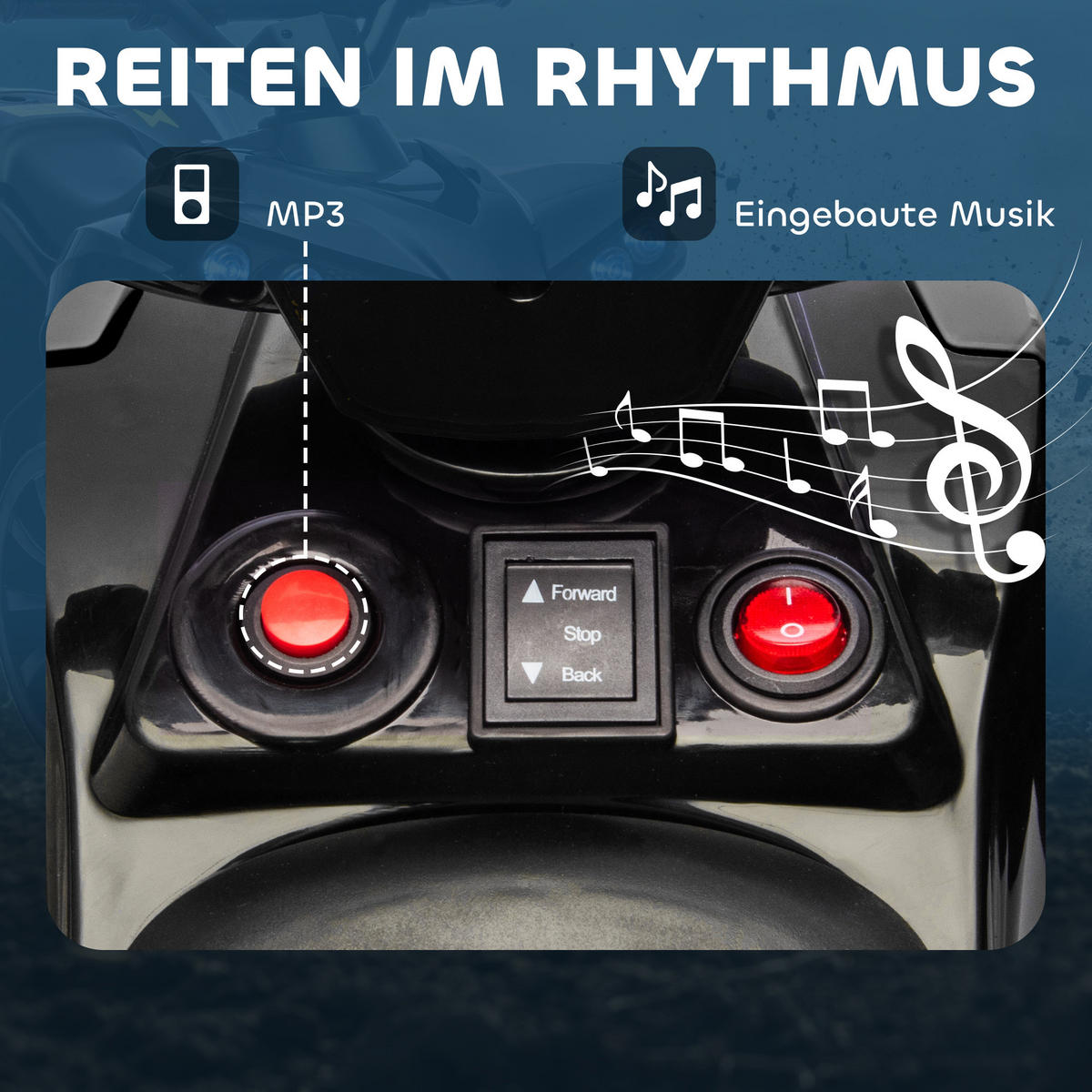 KINDER-ELEKTROQUAD 6V Kinderquad mit Vorwärts-, Rückwärtsfunktion, Musik - Schwarz, Metall (70/42/45cm) - AIYAPLAY