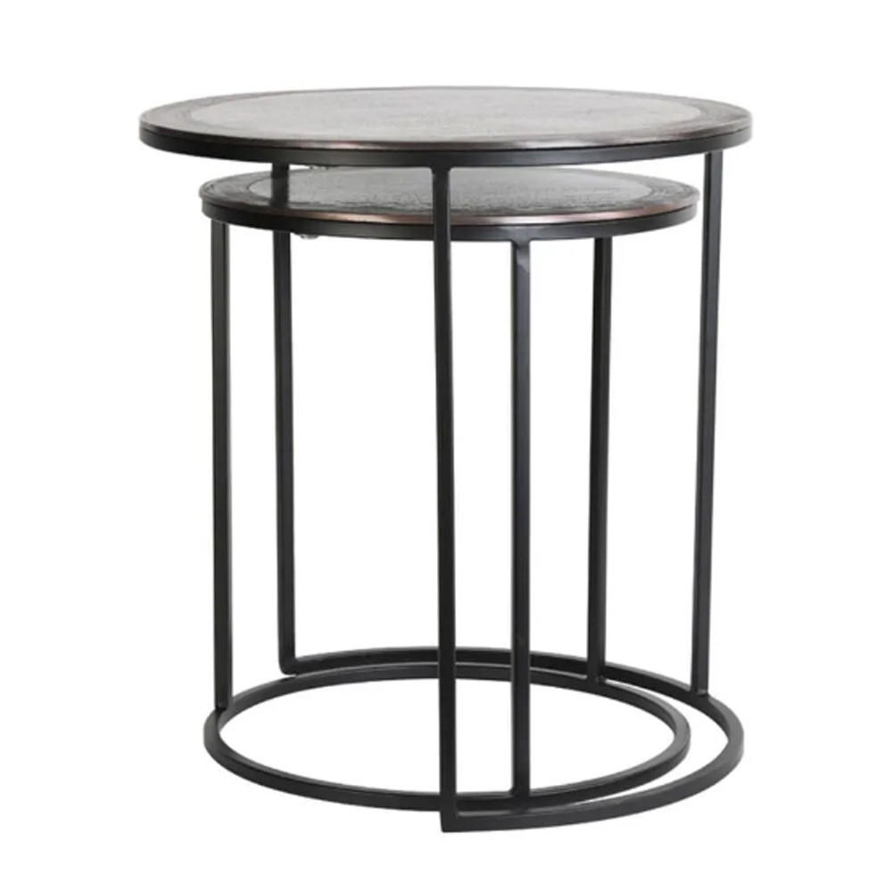 BEISTELLTISCH TALCA Ø50x52 cm, 2er Set, Kupfer-Schwarz - Bronzefarben, Metall (50/50/52cm) - Light & Living