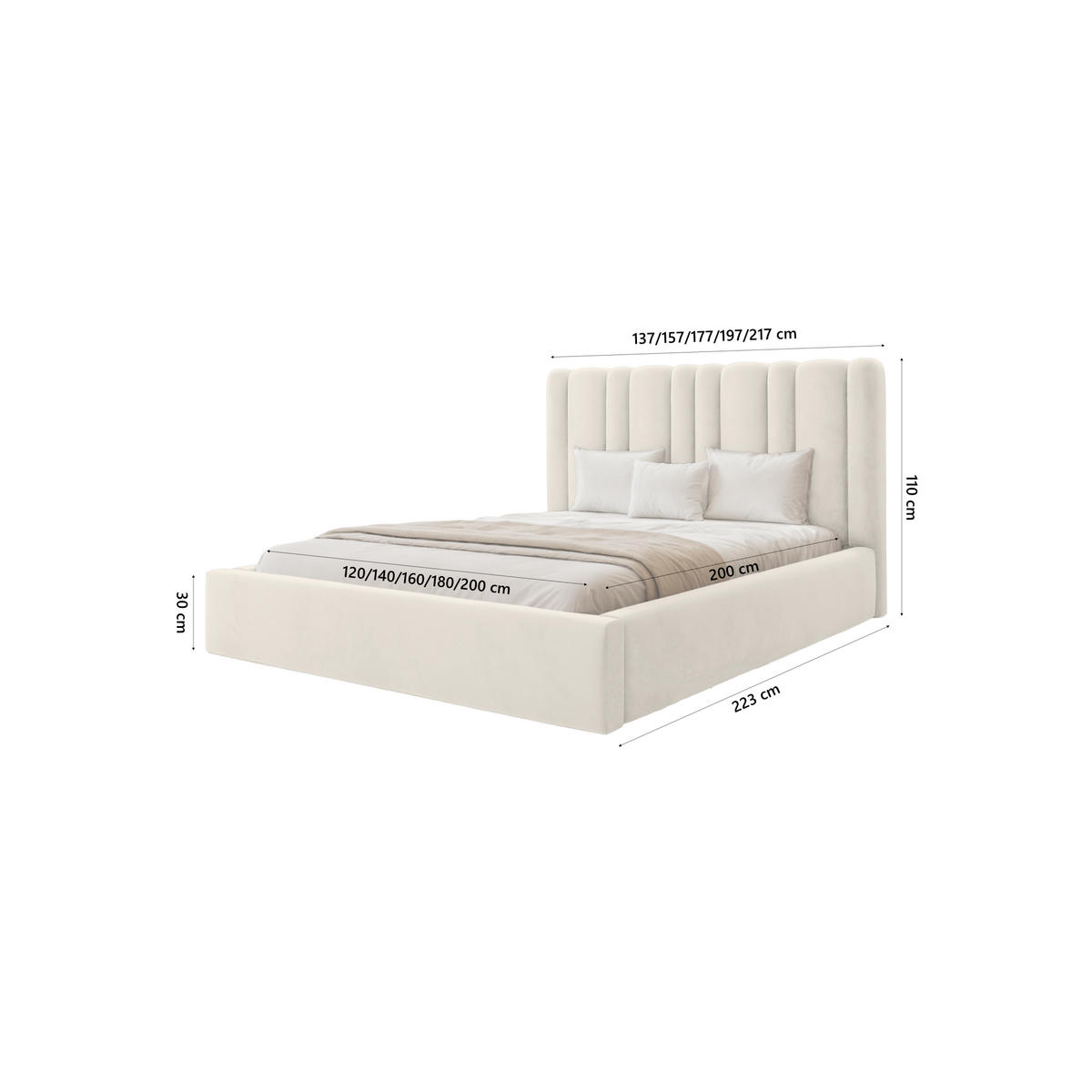 POLSTERBETT Vibo 200x200 cm, Creme - Creme, Textil (200/200cm) - Fedve
