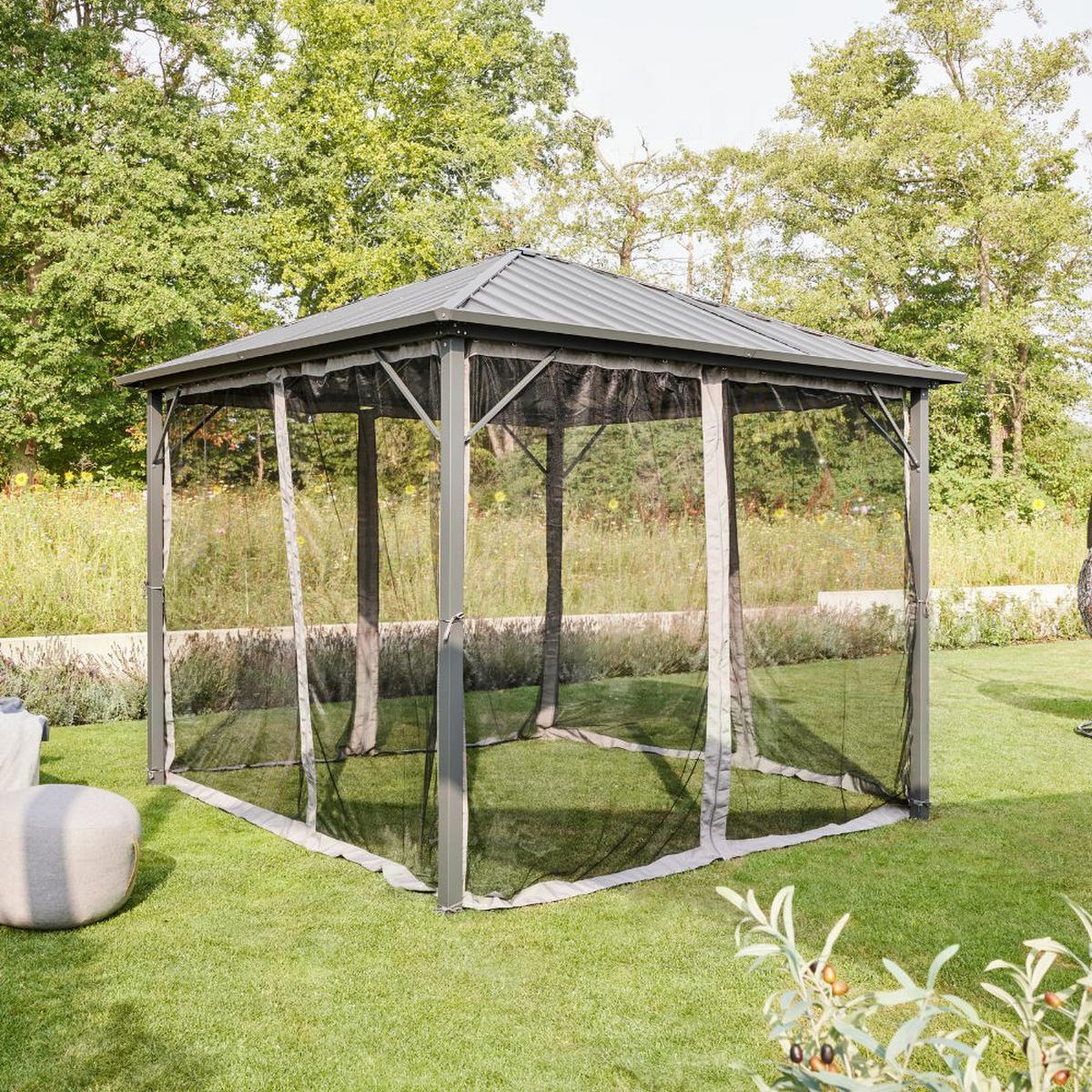 PAVILLON AZUR - Anthrazit, Metall (298/268/298cm) - Home Deluxe