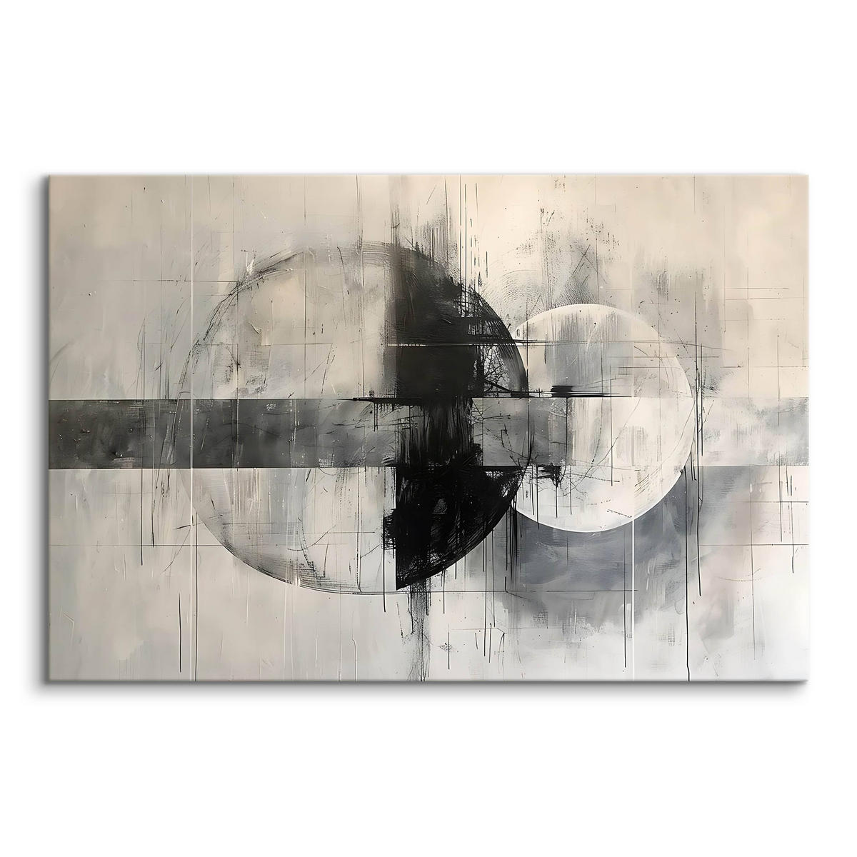 LEINWANDBILD Abstraktion Moderne Muster 100/70 cm - Beige/Schwarz, Textil (100/70cm) - Muralo