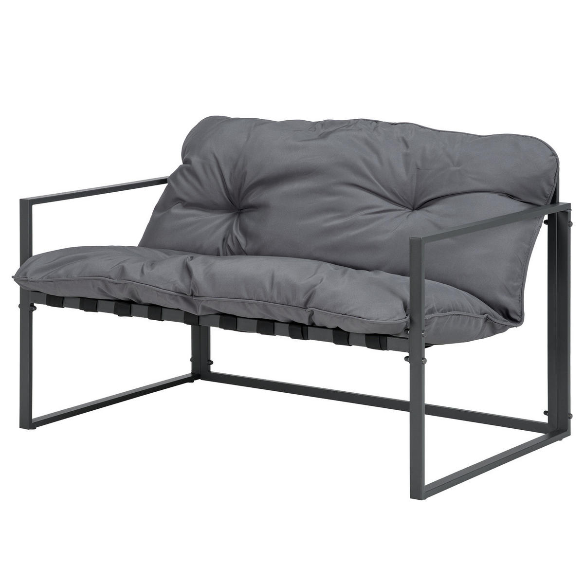 GARTENSITZGRUPPE - Eisen / Polyester - Schwarz / Grau - 4-teilig - Schwarz/Grau, Glas/Kunststoff - home24