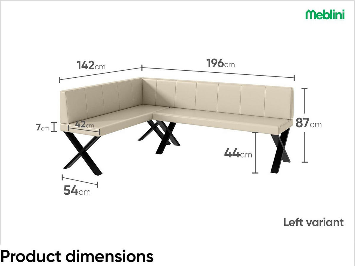 ECKBANK PETER_X - Creme, Leder (142/196cm) - Meblini