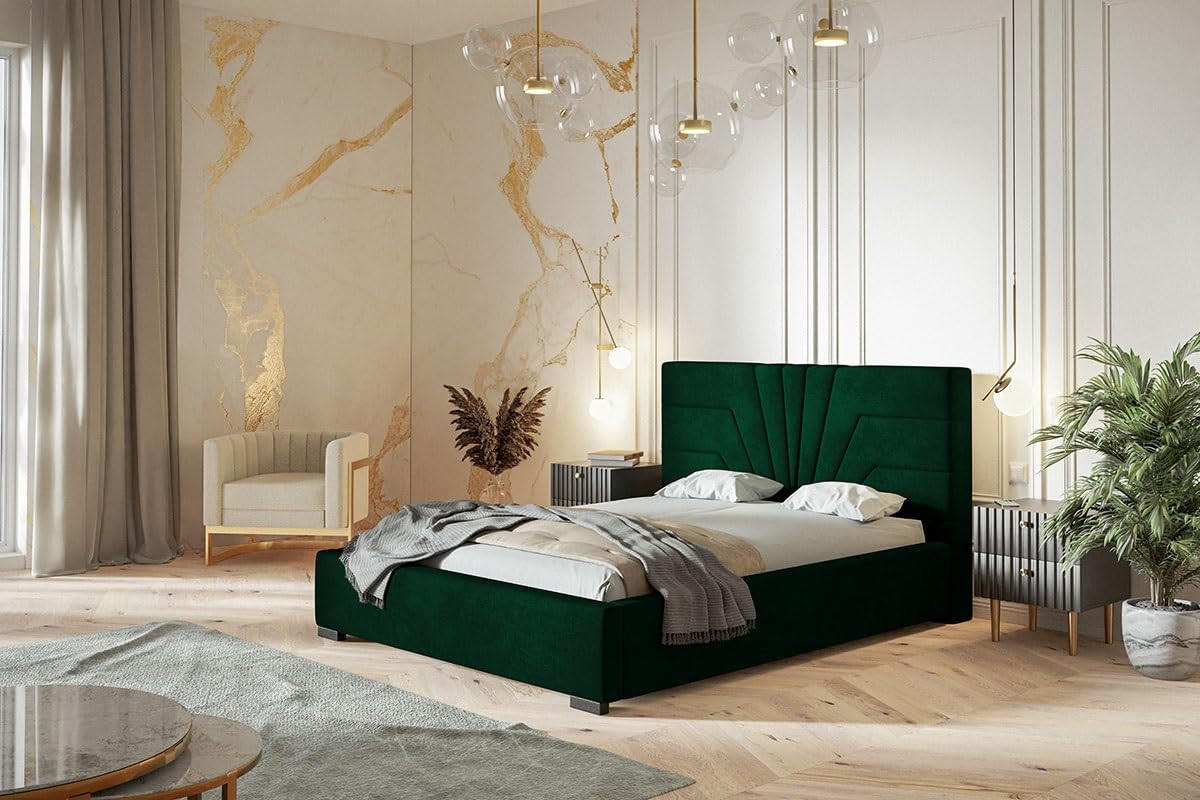 POLSTERBETT Athene mit Kopfteil, 160x200 cm, Doppelbett mit Bettkasten und Lattenrost aus Holz, Velourstoff Grün - Grün, Holz/Textil (160/200cm) - Alpi-Möbel