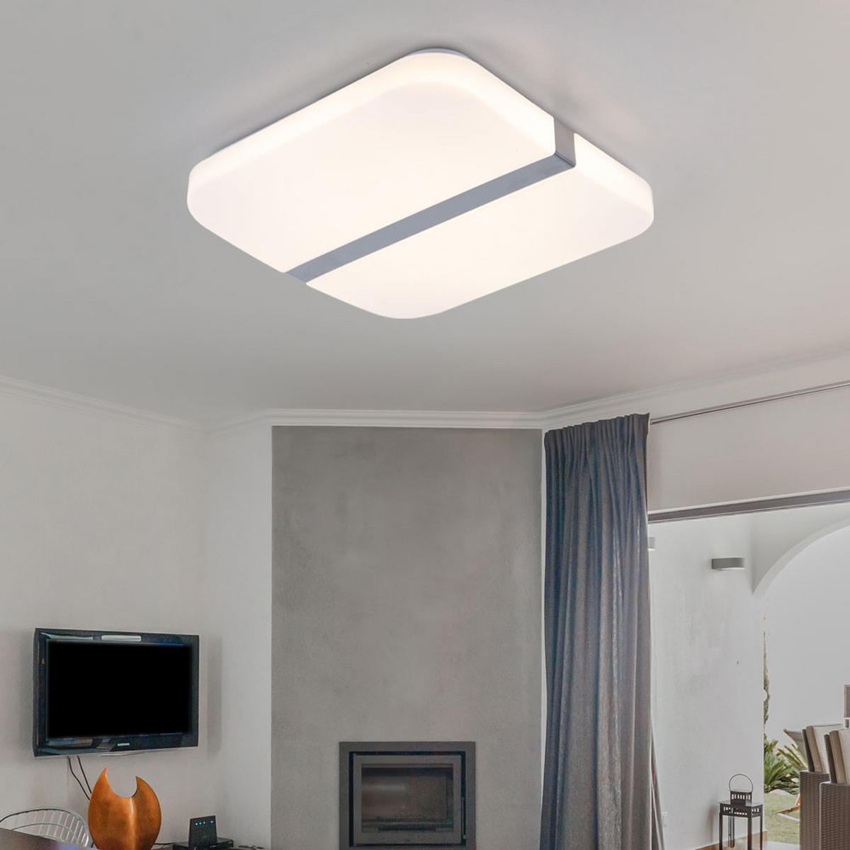 LED DECKENLEUCHTE Chrom Weiß Quadrat - Weiß, Metall (33/33/5.5cm) - Globo Lighting