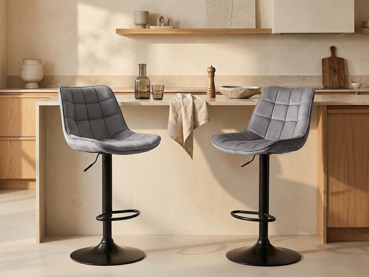 BARHOCKER - 45 cm x 54 cm - stoff - grau Lima - Grau, Textil/Metall (45/109/54cm) - Vente-Unique