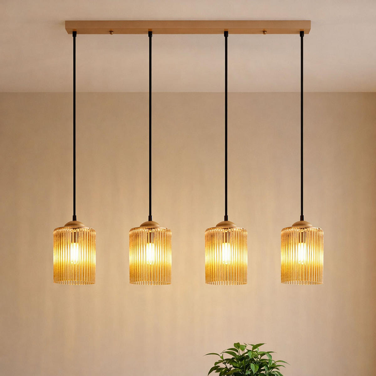 HÄNGELEUCHTE Leeds Gold Acrylstäbe Amber - Goldfarben, Metall (87/12/133cm) - Nowa