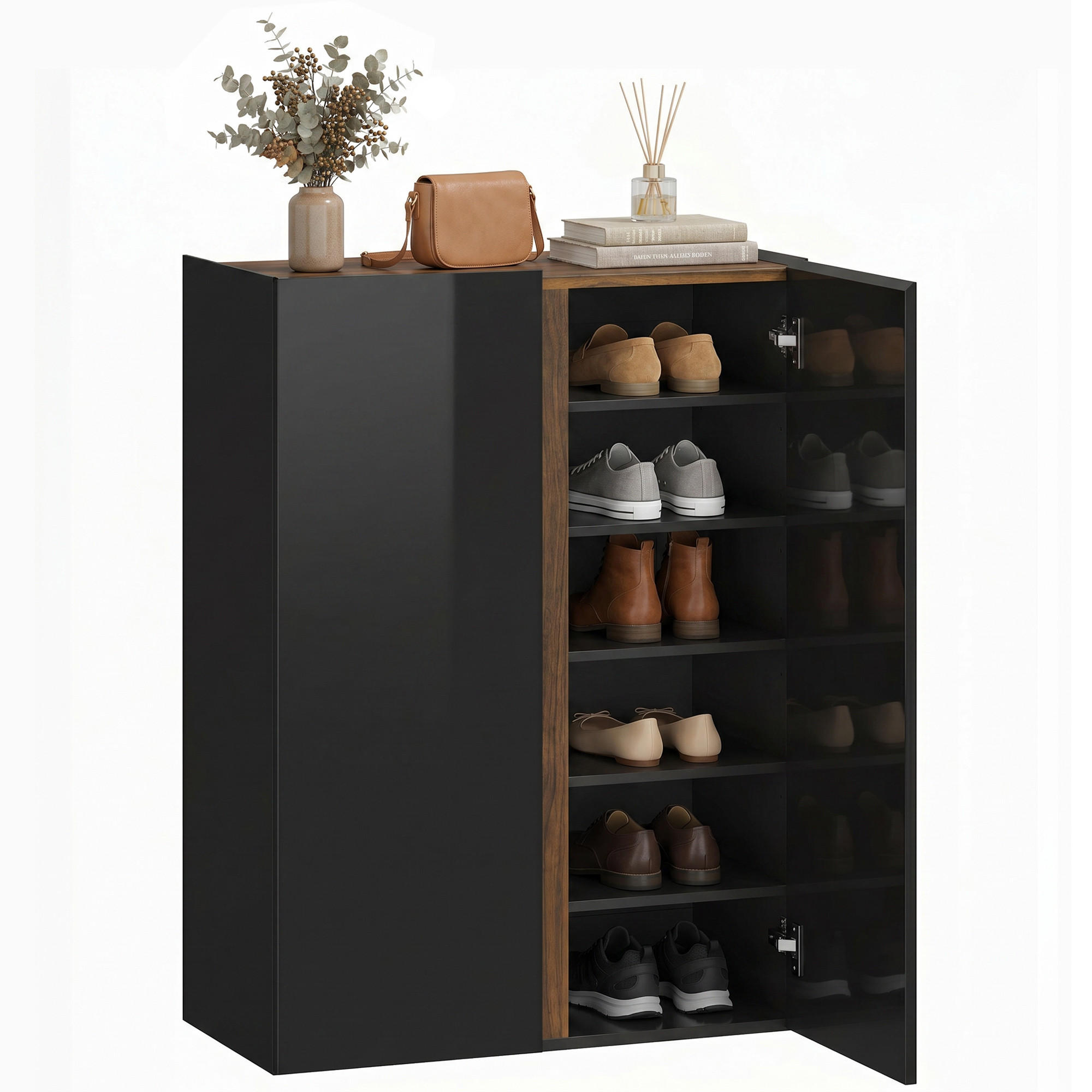 SCHUHSCHRANK Schwarz und Holzoptik - Schwarz, Holzwerkstoff (70/95/33.5cm) - PANGIVO