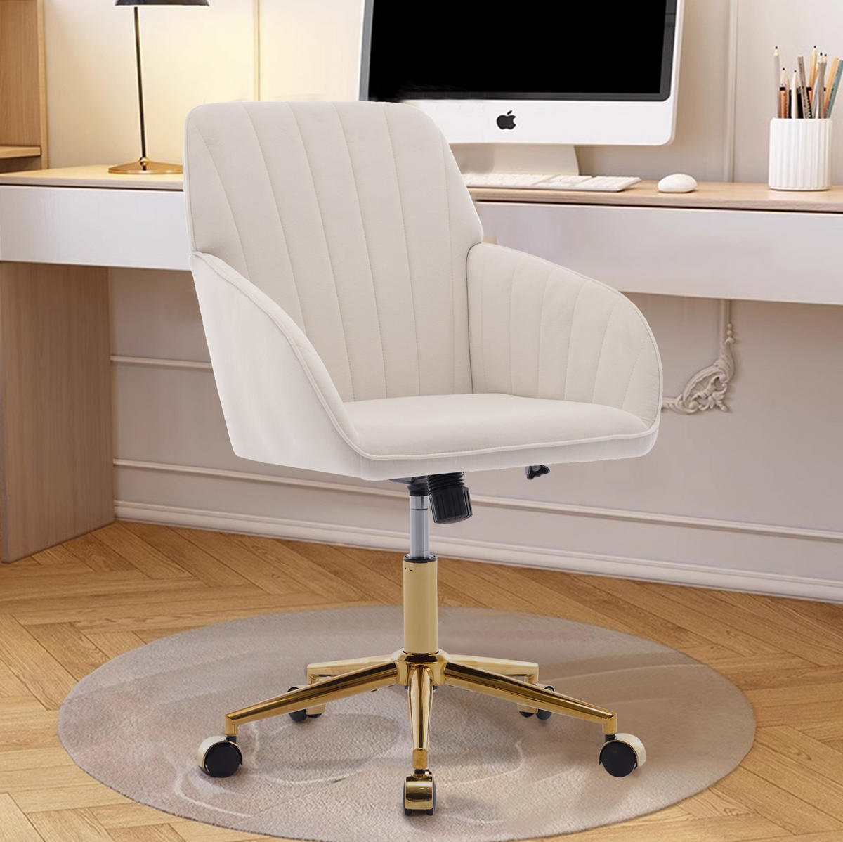 BÜRODREHSTUHL höhenverstellbar Velvet White - Weiß, Metall (60/97/62cm) - Meubliv