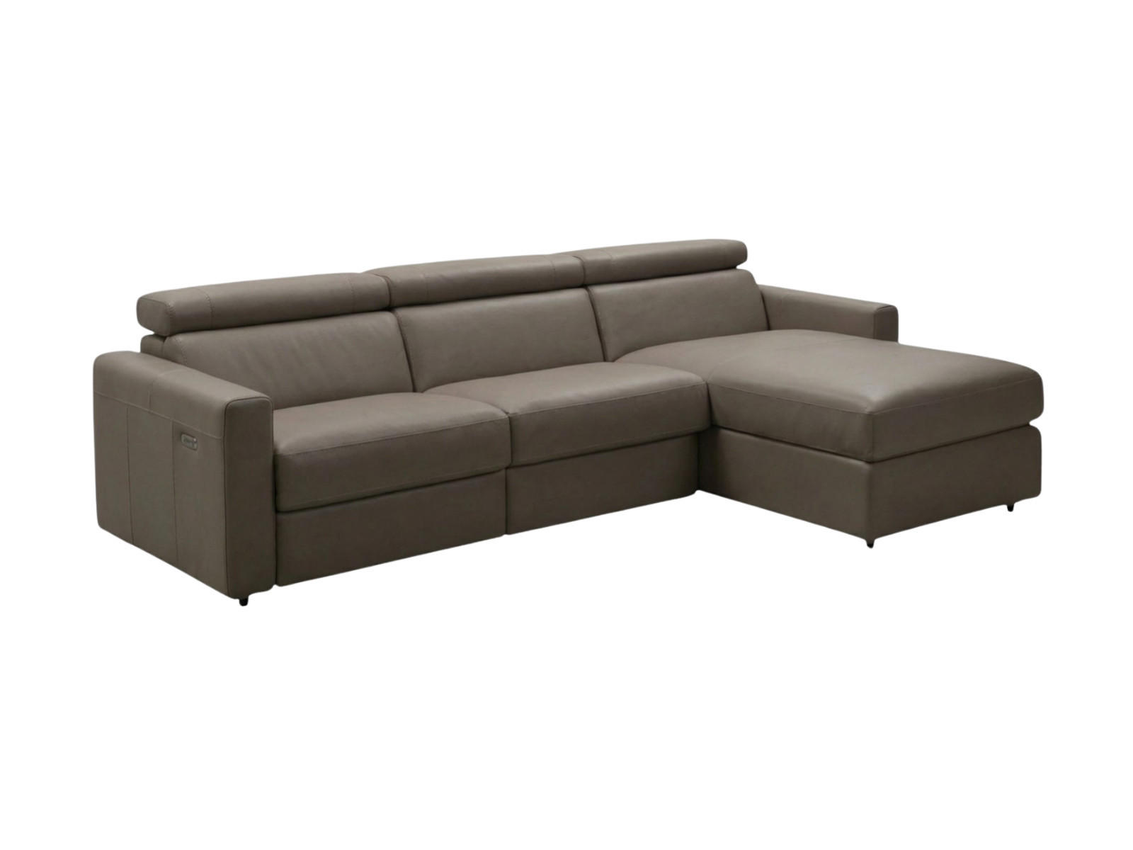 ECKSOFA Morris Echtleder mit Bettfunktion Greige - Greige, Leder/Metall (223/170cm)