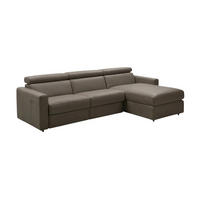 ECKSOFA Morris Echtleder mit Bettfunktion Greige - Greige, Leder/Metall (223/170cm)