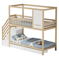 ETAGENBETT 90/200 cm aus Holz mit Leiter, Fenstern und Schubladen Natur - Naturfarben, Holz (90/200cm) - Modenvie