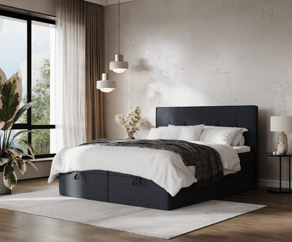 BOXBETT Tivra 140/200 cm Anthrazit im Riva Stoff - Anthrazit/Schwarz, Holz/Holzwerkstoff (140/200cm) - AltaBeds