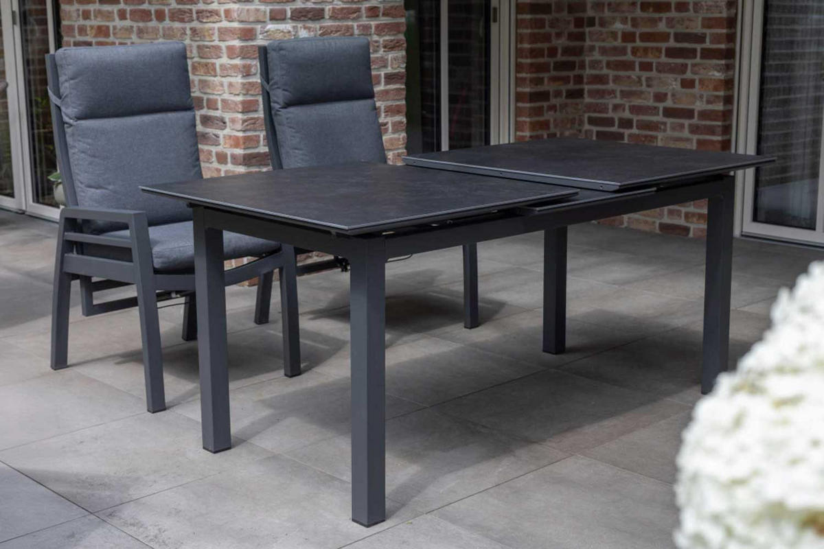 GARTENMÖBELSET Relaxsessel Merida + Hocker mit Tisch Tarifa 160/210 x 90 cm - Grau, Metall - Mr. Deko