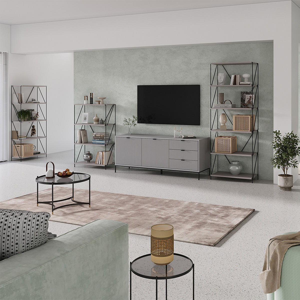 BÜCHERREGAL Ravix Greige/Schwarz 60 x 102.5 cm - Schwarz/Grau, Holzwerkstoff (60/102.5/30cm) - Vicco