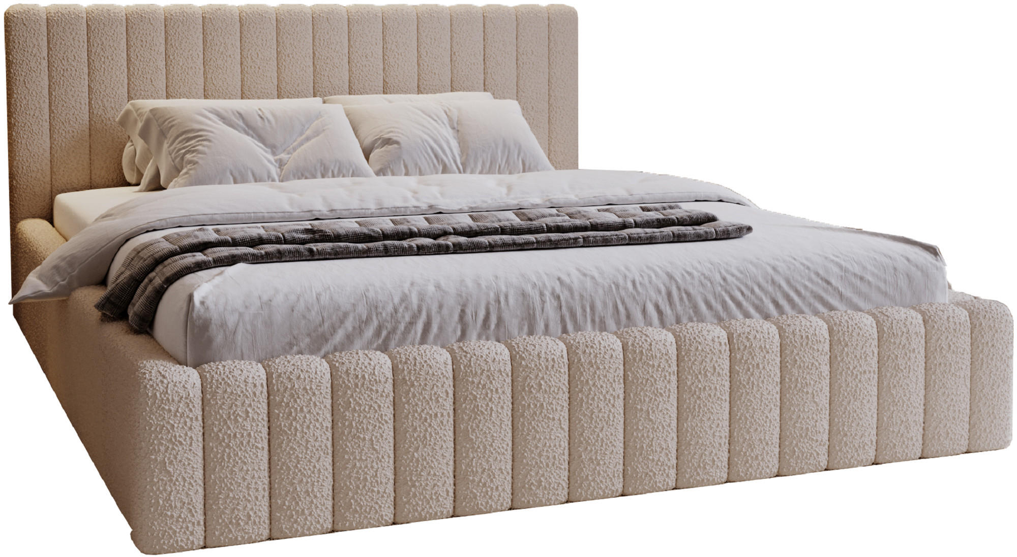 POLSTERBETT 160x200 Billo mit Bettkasten, Boucle Beige - Beige, Holz/Textil (160/200cm) - Emporius