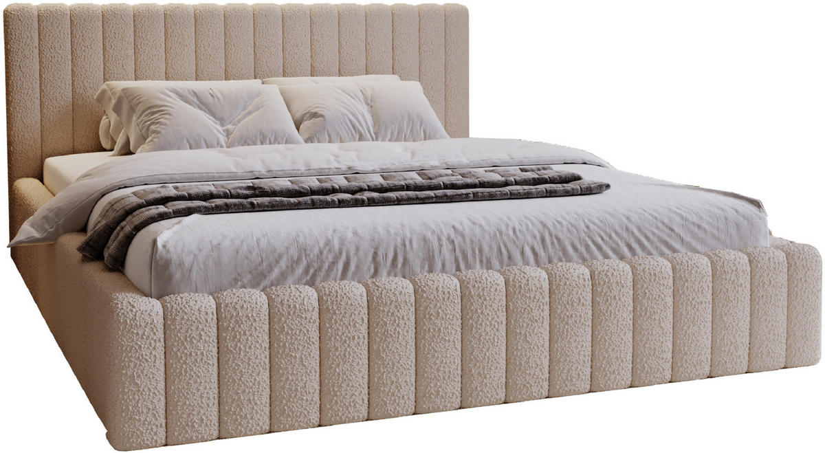 POLSTERBETT 160x200 Billo mit Bettkasten, Boucle Beige - Beige, Holz/Textil (160/200cm) - Emporius