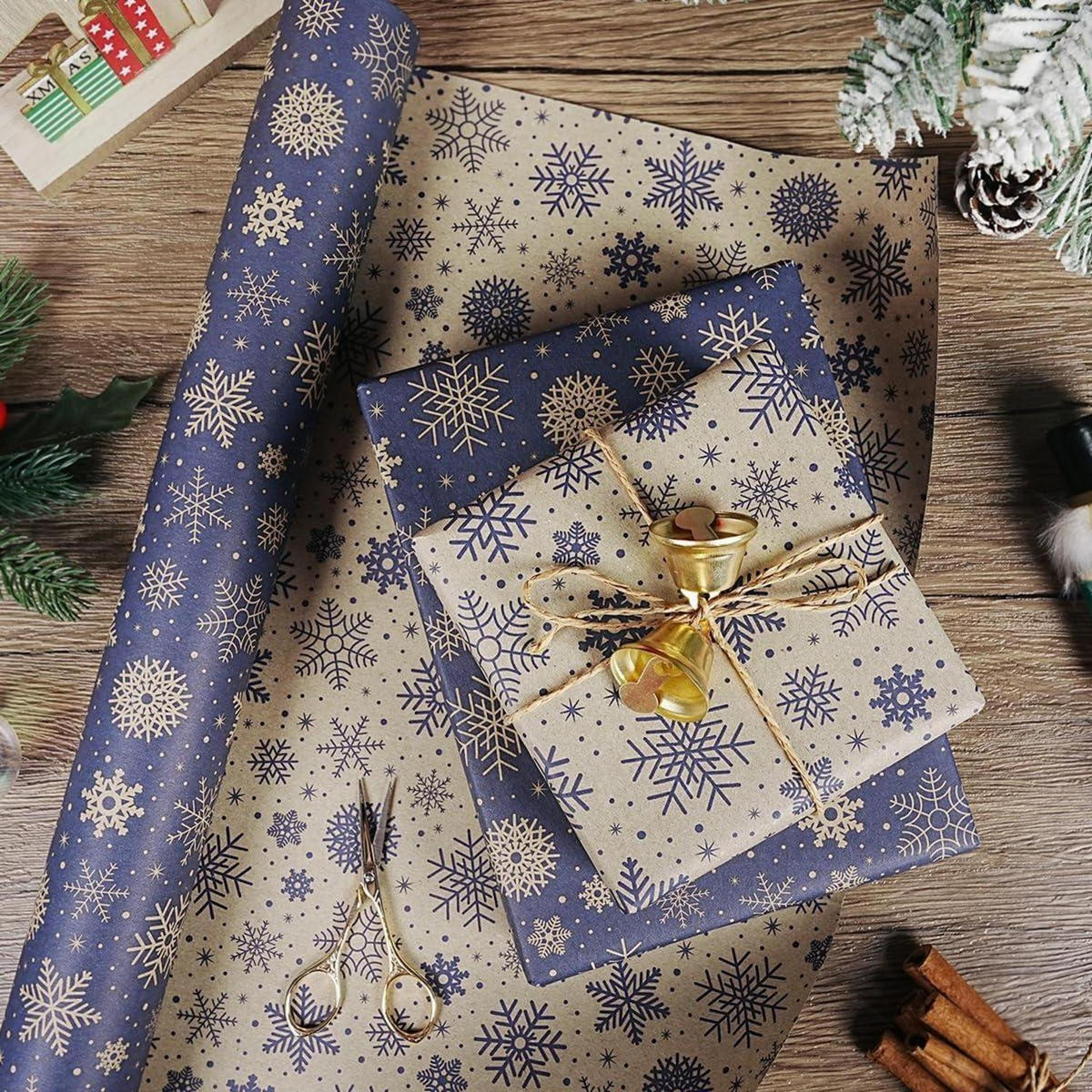 GESCHENKPAPIER Rolle Weihnachten 43 cm x 10 m Dunkelblau Braun - Multicolor, Papier (43/0.1/1000cm)