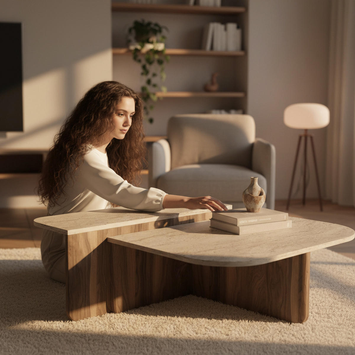 COUCHTISCH Luxe Beige Travertin Optik Braun 90x90 cm - Beige/Braun, Holzwerkstoff (90/90/33cm) - moebel17